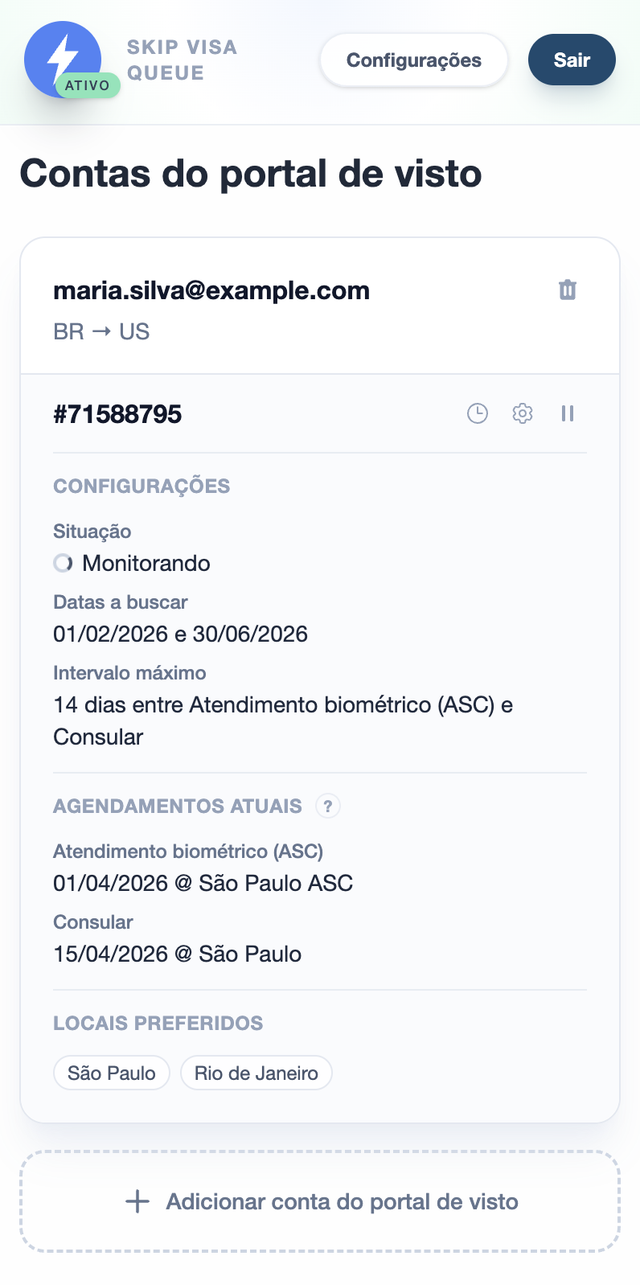 Dashboard with account cards and monitoring status