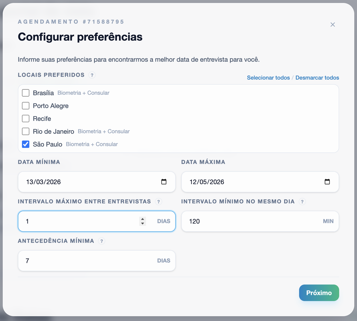 Preferences configuration modal